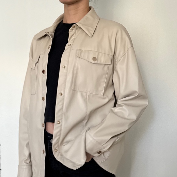 Zara Jackets & Blazers - Zara Women’s Faux Leather Beige Shirt Jacket